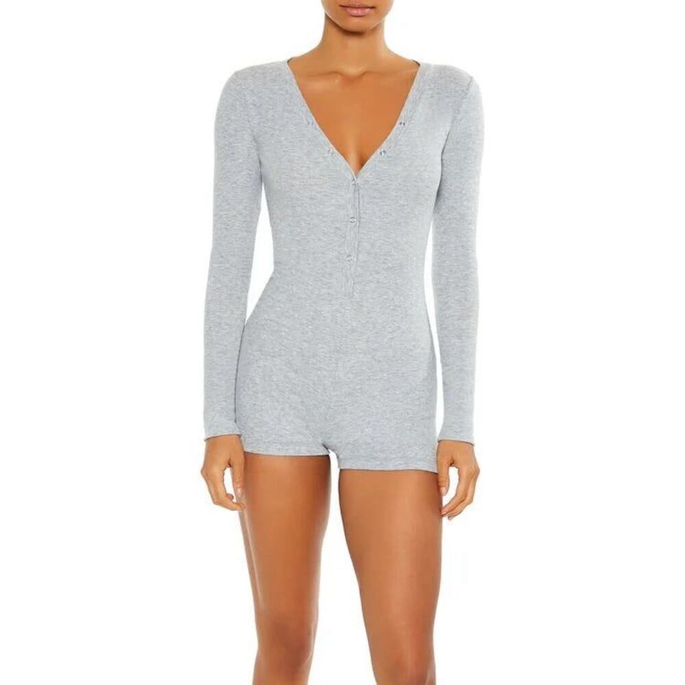 Forever 21 Grey FITTED RIBBED KNIT PAJAMA
ROMPER